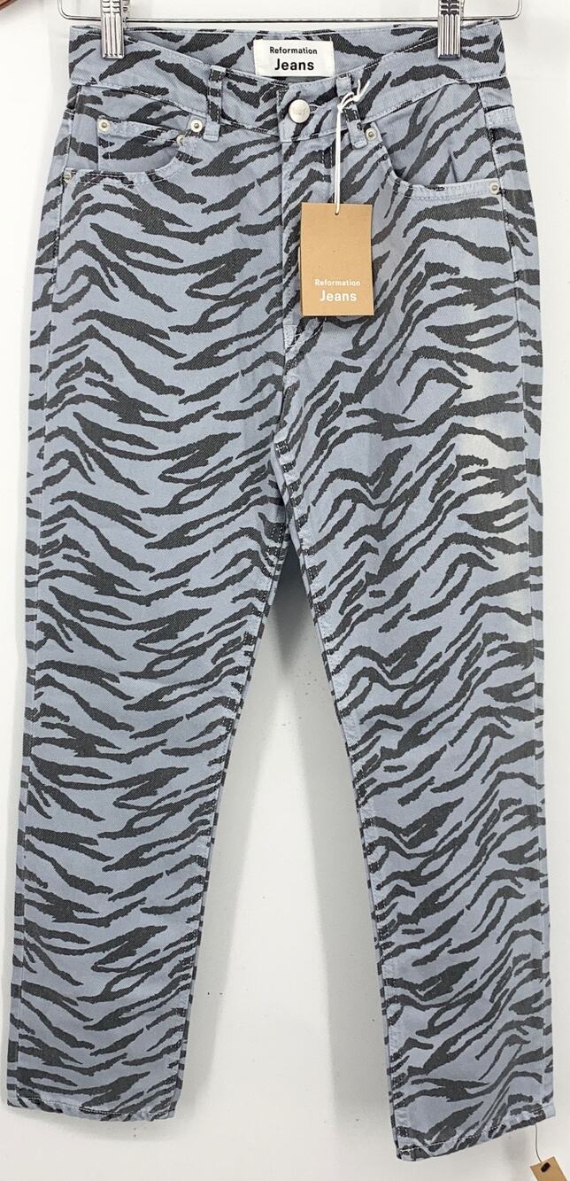 Reformation Jeans Size 24 Womens Julia Crop High Waist Gray Black Zebra Pant